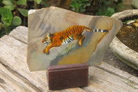 Hand Made Tiger Decoupage on Polychrome Jasper Stone Slabs - sold per item - From Madagascar