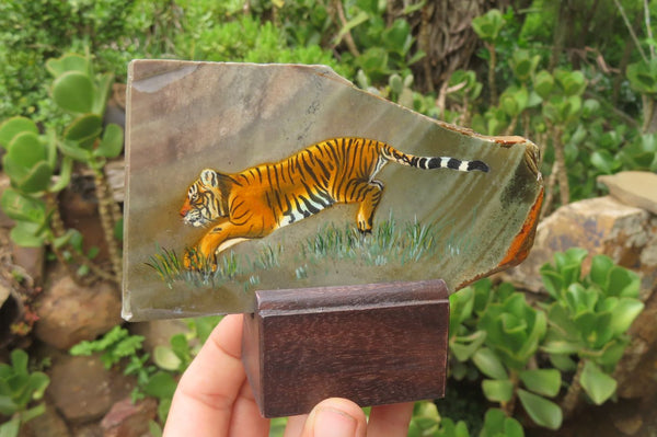 Hand Made Tiger Decoupage on Polychrome Jasper Stone Slabs - sold per item - From Madagascar