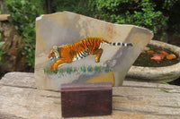 Hand Made Tiger Decoupage on Polychrome Jasper Stone Slabs - sold per item - From Madagascar