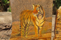 Hand Made Tiger Decoupage on Picture Stone Jasper Stone Slabs - sold per item - From Namibia