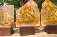 Hand Made Tiger Decoupage on Picture Stone Jasper Stone Slabs - sold per item - From Namibia