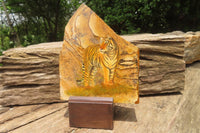 Hand Made Tiger Decoupage on Picture Stone Jasper Stone Slabs - sold per item - From Namibia