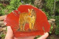 Hand Made Tigers Decoupage on Red Jasper Stone Slabs - sold per item - From South Africa