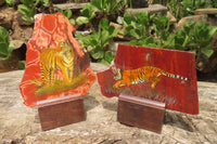 Hand Made Tigers Decoupage on Red Jasper Stone Slabs - sold per item - From South Africa