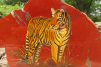 Hand Made Tigers Decoupage on Red Jasper Stone Slabs - sold per item - From South Africa