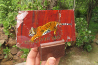 Hand Made Tigers Decoupage on Red Jasper Stone Slabs - sold per item - From South Africa