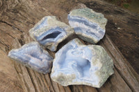 Natural Blue Lace Agate Geode Specimens x 4 From Malawi