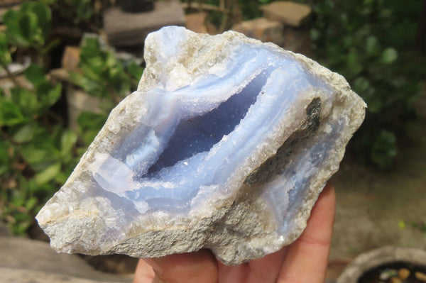 Natural Blue Lace Agate Geode Specimens x 4 From Malawi