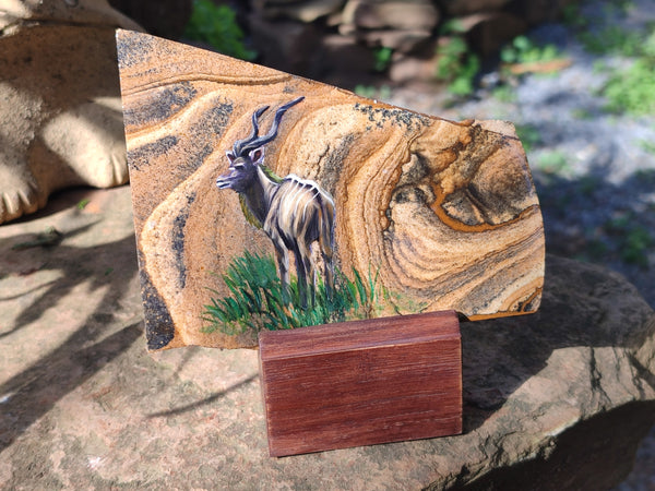 Hand Made Kudu Buck Decoupage on Picture Stone Stone Slabs - sold per item - From Namibia