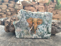 Hand Made Elephant Decoupage on Moss Agate Stone Slabs - Sold Per Item - From Mpumalanga, South Africa