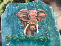 Hand Made Elephant Decoupage on Moss Agate Stone Slabs - Sold Per Item - From Mpumalanga, South Africa