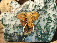 Hand Made Elephant Decoupage on Moss Agate Stone Slabs - Sold Per Item - From Mpumalanga, South Africa