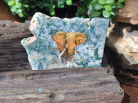 Hand Made Elephant Decoupage on Moss Agate Stone Slabs - Sold Per Item - From Mpumalanga, South Africa