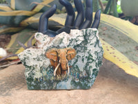 Hand Made Elephant Decoupage on Moss Agate Stone Slabs - Sold Per Item - From Mpumalanga, South Africa