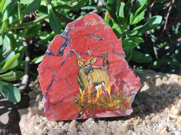 Hand Made Kudu Decoupage on Red Jasper Stone Slabs - sold per item - From South Africa