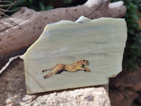 Hand Made Cheetah Decoupage on Butter Jade Stone Slabs - sold per item - From South Africa