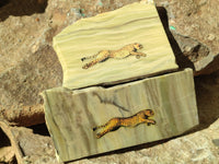 Hand Made Cheetah Decoupage on Butter Jade Stone Slabs - sold per item - From South Africa