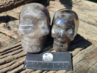 Hand Made Smokey Quartz Skull Carvings x 2 From Madagascar