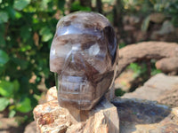 Hand Made Smokey Quartz Skull Carvings x 2 From Madagascar