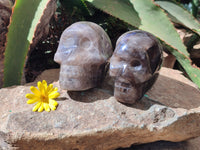 Hand Made Smokey Quartz Skull Carvings x 2 From Madagascar