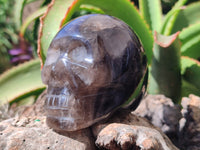 Hand Made Smokey Quartz Skull Carvings x 2 From Madagascar