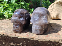 Hand Made Smokey Quartz Skull Carvings x 2 From Madagascar