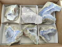 Natural Blue Lace Agate Geode Specimens x 6 From Malawi