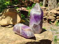 Polished Chevron Amethyst Points x 2 From Madagascar