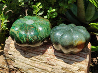 Hand Made Stone Pumpkin Carvings x 2 From Zimbabwe