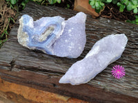 Natural Blue Lace Agate Geode Specimens x 2 From Malawi