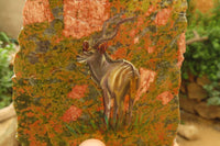 Hand Made Kudu Buck Decoupage on Unakite Stone Slabs - sold per item - From Southern Africa