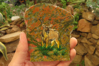 Hand Made Kudu Buck Decoupage on Unakite Stone Slabs - sold per item - From Southern Africa