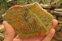 Hand Made Kudu Buck Decoupage on Unakite Stone Slabs - sold per item - From Southern Africa