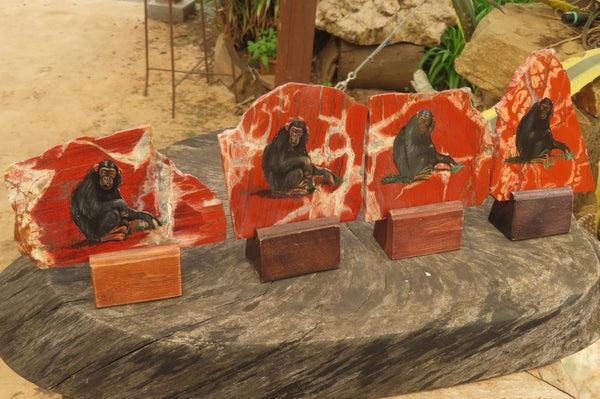 Hand Made Chimpanzee Decoupage on Brecciated Jasper Stone Slabs - Sold Per Item - From South Africa