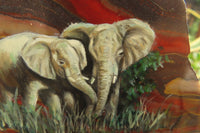 Hand Made Elephant Family Decoupage on Tiger Iron Jasper Stone Slabs - Sold Per Item - From South Africa