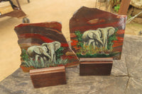 Hand Made Elephant Family Decoupage on Tiger Iron Jasper Stone Slabs - Sold Per Item - From South Africa