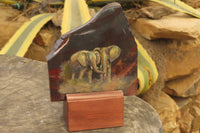 Hand Made Elephant Family Decoupage on Tiger Iron Jasper Stone Slabs - Sold Per Item - From South Africa