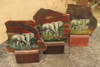 Hand Made Elephant Family Decoupage on Tiger Iron Jasper Stone Slabs - Sold Per Item - From South Africa