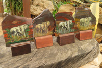 Hand Made Elephant Family Decoupage on Tiger Iron Jasper Stone Slabs - Sold Per Item - From South Africa