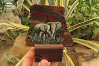 Hand Made Elephant Family Decoupage on Tiger Iron Jasper Stone Slabs - Sold Per Item - From South Africa