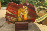 Hand Made Tigers Decoupage on Banded Tiger Iron Jasper Stone Slabs - Sold Per Item - From South Africa