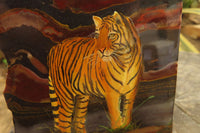 Hand Made Tigers Decoupage on Banded Tiger Iron Jasper Stone Slabs - Sold Per Item - From South Africa