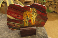 Hand Made Tigers Decoupage on Banded Tiger Iron Jasper Stone Slabs - Sold Per Item - From South Africa