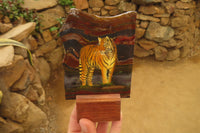 Hand Made Tigers Decoupage on Banded Tiger Iron Jasper Stone Slabs - Sold Per Item - From South Africa