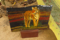 Hand Made Tigers Decoupage on Banded Tiger Iron Jasper Stone Slabs - Sold Per Item - From South Africa