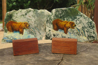 Hand Made Grizzly Bear Fishing Decoupage on Moss Agate Stone Slabs - sold per item - From South Africa