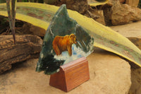 Hand Made Grizzly Bear Fishing Decoupage on Moss Agate Stone Slabs - sold per item - From South Africa