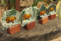 Hand Made Grizzly Bear Fishing Decoupage on Moss Agate Stone Slabs - sold per item - From South Africa