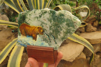 Hand Made Grizzly Bear Fishing Decoupage on Moss Agate Stone Slabs - sold per item - From South Africa