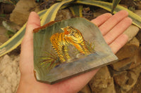 Hand Made Tiger Decoupage on Polychrome Jasper Stone Slabs - sold per item - From Madagascar